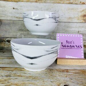 H2K Home To Kitchen MARBLE Design White Gray Porcelain Soup Cereal Bowls Set 2
